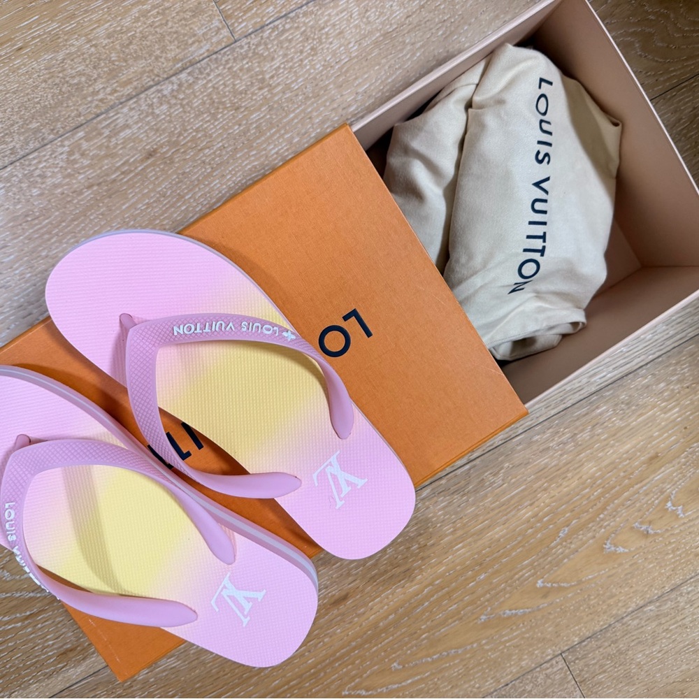 BRAND NEW Louis Vuitton Pink and Yellow flipflops
